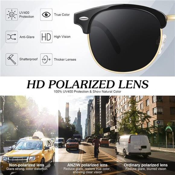 Unisex Polarized Sunglasses Semi Rimless Retro Shades UV400 Protection main image 4